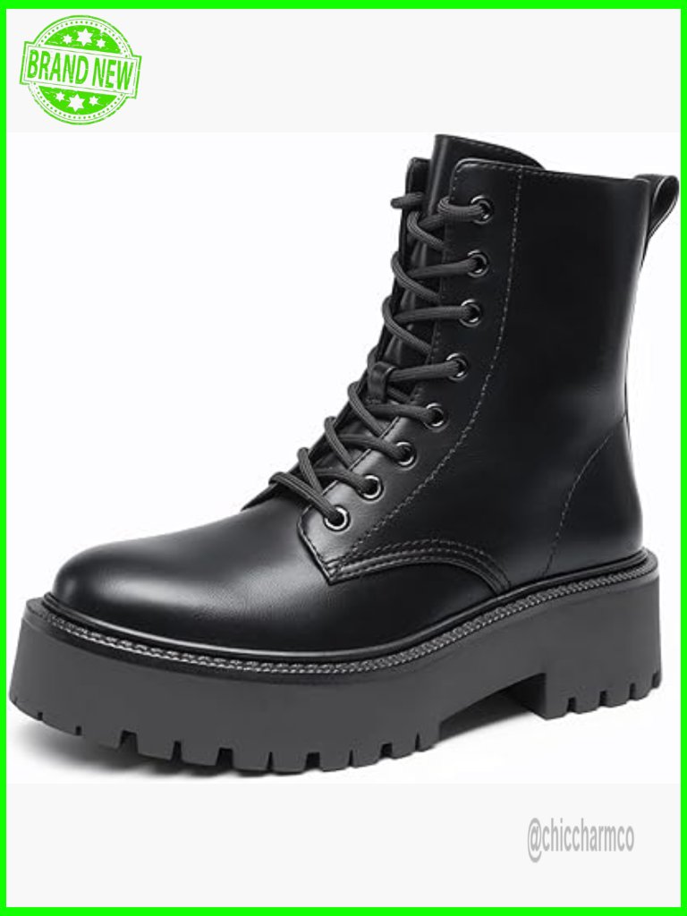 Women's Combat Ankle Boots Platform Lace Up Lug Sole Side Zipper Short Booties